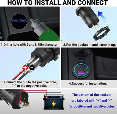 Розетка 65 Вт PD USB C 12V автомобільна USB-розетка типу C вбудована водонепроникна 12-вольтова вилка адаптера постійного струму з