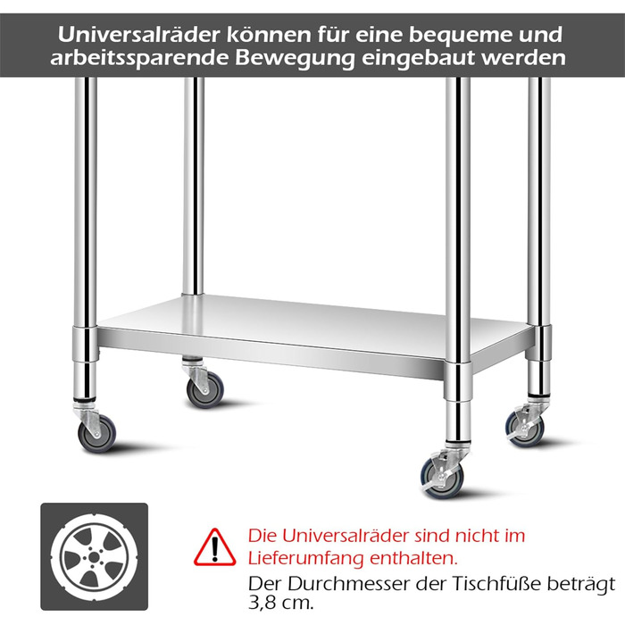 Кухонний стіл COSTWAY з нержавіючої сталі з регульованою по висоті полицею, робочий стіл, стіл для кейтерингу, стіл для приготування їжі з нержавіючої сталі з проміжною полицею (92x690 см)