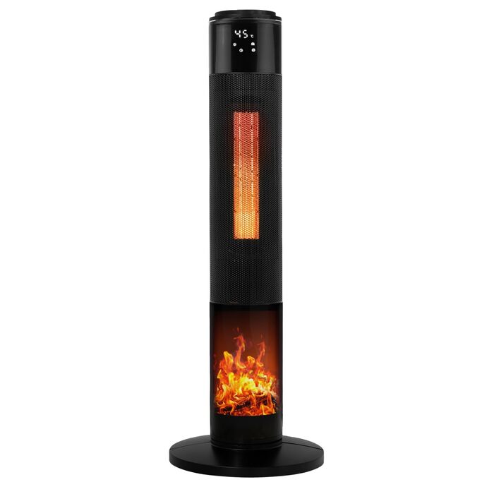 Окремостоячий обігрівач Tronitechnik вежа 1000/2000 Вт з пультом дистанційного керування, таймером, ефектом димоходу, керамічним вежевим обігрівачем, функцією коливань, TT-KH-73 - чорний