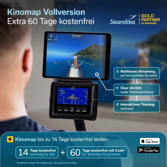 Гібридний гребний тренажер Skandika Nemo III Опір воді та магніту, 32 рівні електричного опору, 15 програм, до 200 см, сумісний із додатком, окремостоячий Водний гребний тренажер, домашнє фітнес-обладнання, дерев&39яний