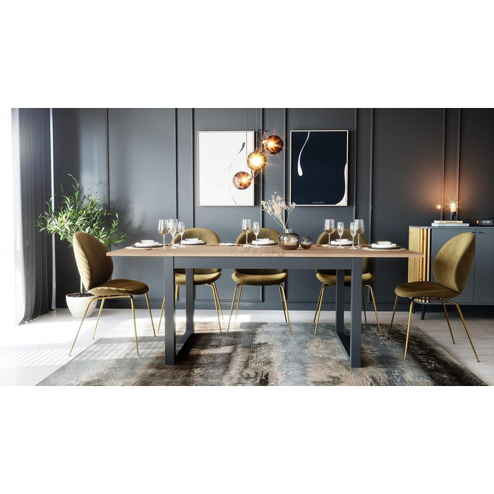 Розкладний обідній стіл Newfurn 160-200 см, включаючи стільницю, антрацит, дуб сонома, обідній стіл у сучасному сільському стилі - 160x75x90 см (ШxВxГ) - Кухонний стіл Обідній стіл - дуб сонома 160-200 x 90 см