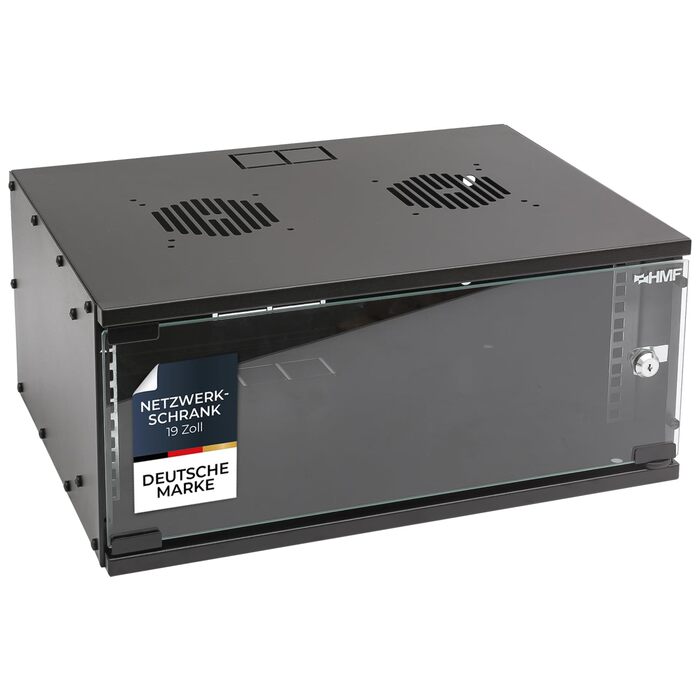 Мережева шафа HMF 65704-02, серверна шафа 19 дюймів 4U Глибина 400 мм скляні двері чорний 4U чорний