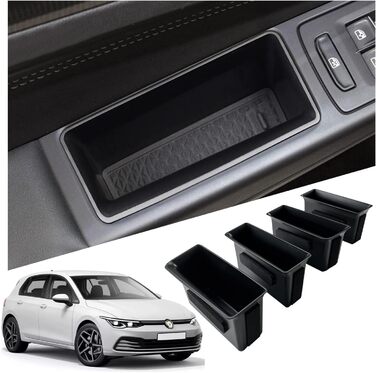 Сумісний з VW Golf 8 2020-2024 2025 Коробка для зберігання дверної ручки, Автомобільна дверна ручка Органайзер для контейнерів Лоток Автомобільна дверна ручка Органайзер Лоток Центральна консоль Органайзер Аксесуари для гольфу 8 4 шт. Чорний1