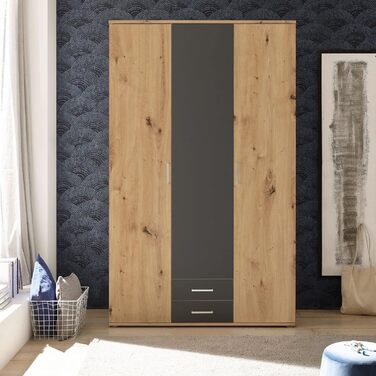 Шафа MARBURG кольору Імітація дуба ремісника, колір Графіт - Універсальна 3-дверна шафа для вашої спальні - 120 x 196 x 54 см (Ш/В/Г) 3-дверна, колір Дуб ремісника / колір Графіт