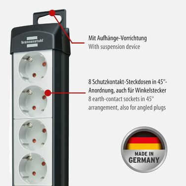 Розеткова планка Brennenstuhl Premium-Line 8-місна (розетка з вимикачем і кабелем 5м, настінна розеткова планка, зроблено в Німечч