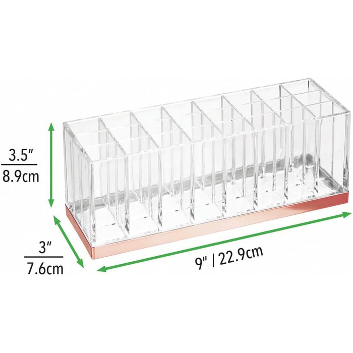 Практичний органайзер для косметики mDesign - Коробка для зберігання декоративної косметики для лаку та губної помади - Полиця з 24 відділеннями для зберігання косметики - Прозоре та рожеве золото Clear/Rose Gold