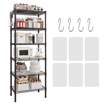 Полиця для зберігання, металева полиця - з 6 полицями, окремостояча кухонна полиця з регульованими по висоті полицями та ніжками (35,5 Г x 60 Ш x 180 В см)