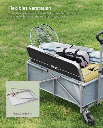 Кемпінговий стіл WOLTU з алюмінієвою рамою та ручкою, садовий стіл з МДФ, складний дорожній стіл, для пікніків, пляжу та використання на свіжому повітрі, 70 x 60 x 50 см (Ш x В x Г), чорний