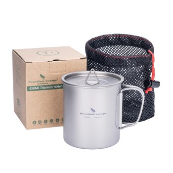 Титанова кружка Boundless Voyage 450 мл з кришкою, складна ручка, для кемпінгу на природі, надлегка, для води, чаю, кави
