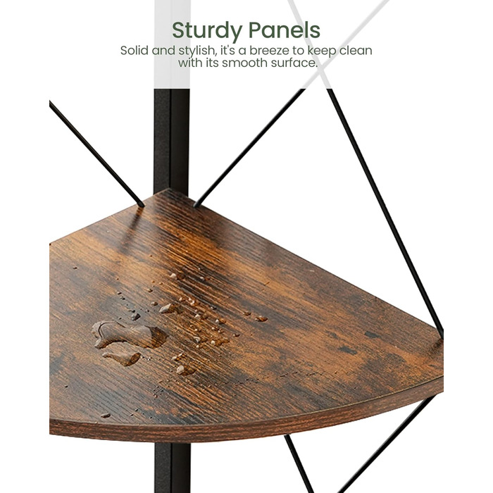 Кутова полиця з 5 полицями, промислова книжкова шафа, окремостояча підставка для дисплея, кутова полиця для ванної кімнати, підставка для рослин, для спальні, кухні, рустикальний коричнево-чорний DTCJ10BF