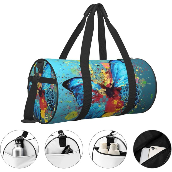 Дорожня сумка-циліндр з метеликами, спортивна сумка для чоловіків та жінок, сумка для подорожей, спортивний баул