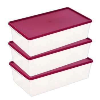 Контейнери для заморожування MiraHome XL 3x5L прямокутні рожеві Герметичні контейнери для зберігання з кришками Прозорі контейнери для зберігання продуктів з кришками Кухонні контейнери для зберігання для приготування та організації їжі Австрійська якість