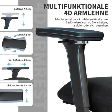 Ергономічне офісне крісло з підставкою для ніг, крісло для роботи з високою спинкою та подвійною спинкою, 2D-підголівник, відкидні підлокітники, губчасте сидіння, сітчасте крісло, крісло керівника, комп&39ютерне крісло для дорослих, чорне