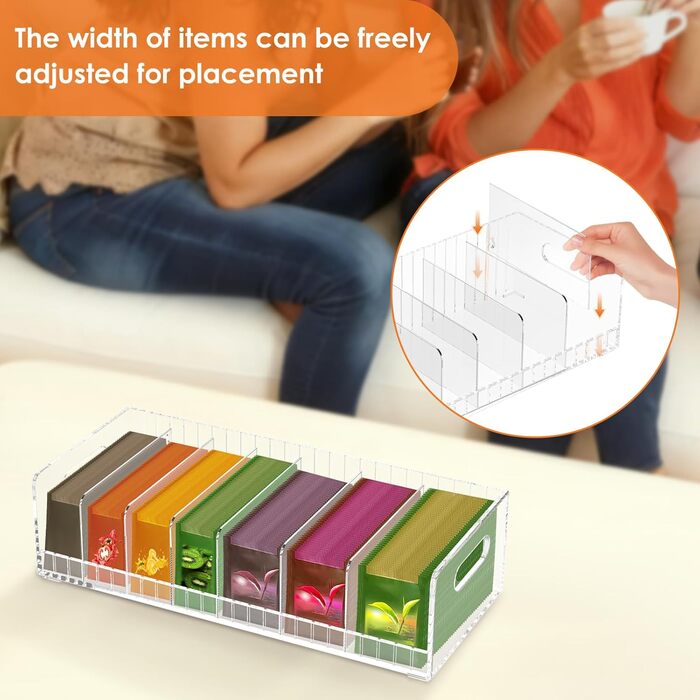 Органайзер для чайних пакетиків з 2 акрилових частин, знімний, 14 відділень, для зберігання чайних пакетиків, акрилова чайна коробка, 36,515,89,5 см, простий у використанні для чаю, кавових капсул, цукру