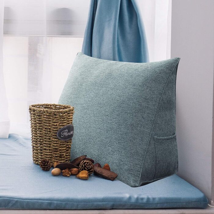 Подушка Johnear Wedge з бічною кишенею трикутна подушка для спини ліжка та дивана, подушка для читання з функцією підтримки, поперекова подушка та подушка для книги (сіра, 45 см)