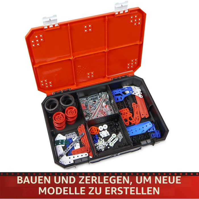 Конструктор BANDAI Meccano Baukoffer 5-в-1 транспорт, роботи, Ейфелева вежа 437 деталей, інструменти та інструкція, ігровий набір для дітей від 10 років, APM20106