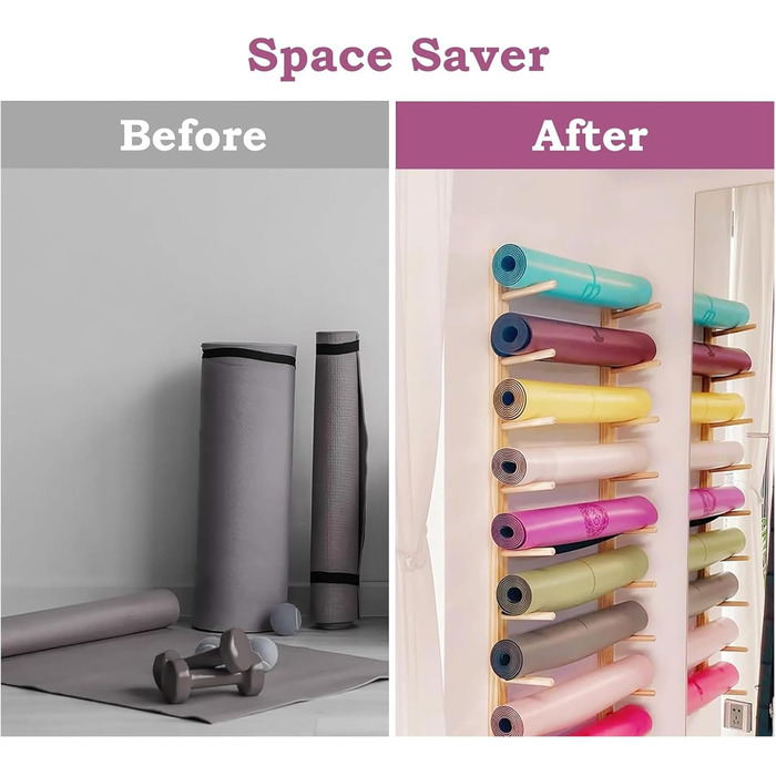 Настінний тримач для килимка для йоги, настінний тримач для 2-9 шарів дерев&39яного килимка для йоги, настінний, велика плаваюча полиця для пінопластового валика з дерева, 2