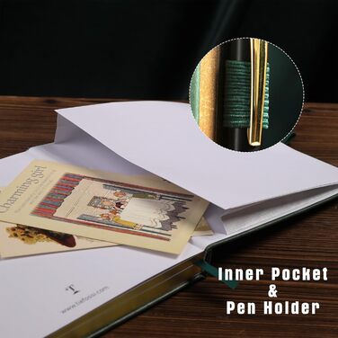 Блокнот TIEFOSSI Bullet Dotted, блокнот із точковою сіткою для жінок та чоловіків, тверда обкладинка зі штучної шкіри, щільний папір 160 г/м, 160 пронумерованих сторінок із золотими краями, 20,4 x 20,4 см, середньо-зелений