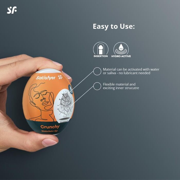 Набір мастурбаторів-яєць Satisfyer Набір із 3 предметів неслухняний, шалений та хрусткий Гідроактивний ТПЕ для реалістичної стимуляції Змащення не потрібне для оптимального ефекту Одноразове використання