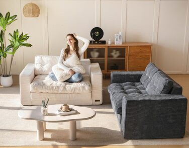 Розкладний диван-ліжко MAXYOYO, ширина 140 см з подушками, 2-в-1 розкладний вельветовий диван, 2-місний з функцією сну, спальна зона 10196 см для вітальні, спальні, кімнати відпочинку, темно-сірий, 140 см