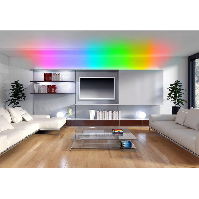 Світлодіодна стрічка Luminea Home Control світлодіодна стрічка WLAN RGB з керуванням звуком, додаток, голосове керування, 5 м (світлодіодне скляне освітлення підлоги, світлодіодна стрічка WiFi, освітлення шафи)