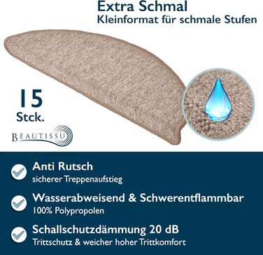 Килимки для сходів Beautissu 55x15 см - 15 шт. вузькі килимки для сходів самоклеючі килимки для сходів в приміщенні килимок для сх
