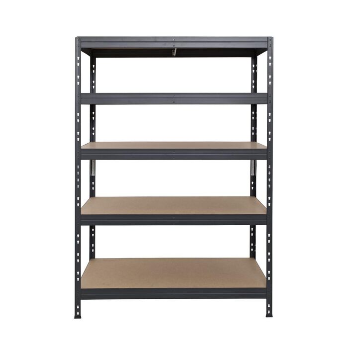 Міцний стелаж Rivet з панелями HDF, що підлягають фарбуванню, 180x120x45 см (ВxШxГ), 5 полиць вантажопідйомністю 250 кг кожна, антрацитово-сірий, практична система кріплення, екологічно чистий та придатний для переробки