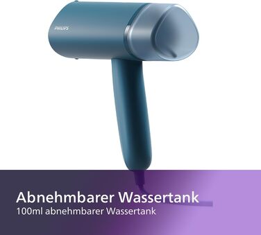 Портативний паровий випрямляч Philips серії 3000 - 1000 Вт, компактний і складаний, резервуар для води 100 мл, постійна потужність