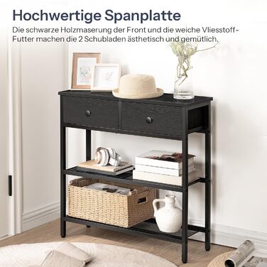 Вузький консольний столик HOOBRO, стіл для передпокою 75 см з шухлядою та 2-ярусними полицями, бічний столик, невеликий вітринний столик, столик-диван, для передпокою, для передпокою, чорний EBB72XG01