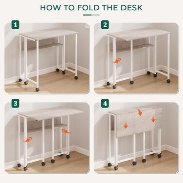 Розкладний стіл Dripex 80x50 см, компактний стіл, складний комп&39ютерний стіл з місцем для зберігання та колесами, невеликий розкладний комп&39ютерний стіл для домашнього офісу/кабінету (дуб)
