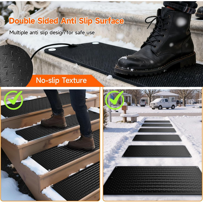 Підігрівані килимки для танення снігу, 25,4 x 76,2 см, електричні гумові килимки для вулиці зими, для видалення снігу та льоду, нековзні, підігрівані килимки для сходів, сходинок, доріжок, під&39їзної дороги