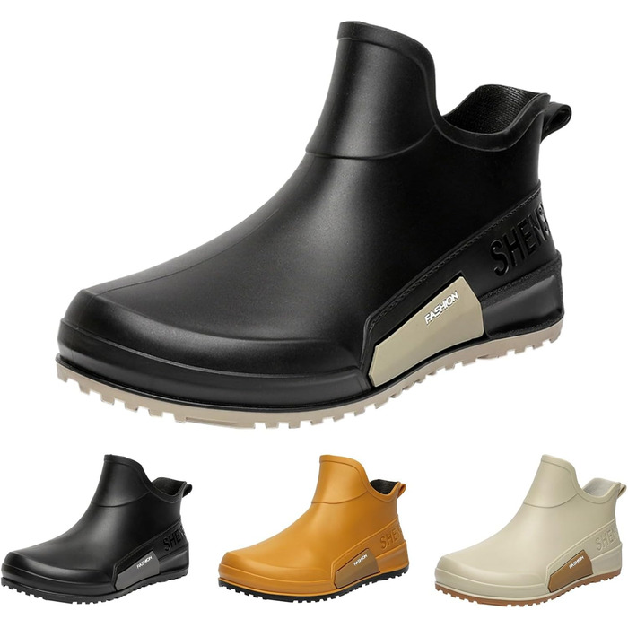 Гумові чоботи BILIKEYU для жінок та чоловіків, плоскі, нековзні, водонепроникні гумові чоботи для роботи, риболовлі, миття автомобіля, кухні, гумові чоботи, короткі чоботи, розмір 41, чорні