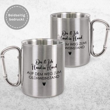 Моменти, проведені рука в руці біля кіоску з глінтвейном Чашка з нержавіючої сталі з карабіном Ідея подарунка 330 мл Чашка Для кемпінгу Ключки Срібна без кришки