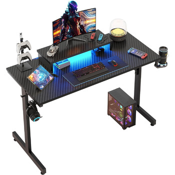 Комп&39ютерний стіл Bestier Small Gaming Desk 106,6 см зі світлодіодною підсвіткою та підставкою для монітора, ігрова робоча станція з підсклянником та гачком для гарнітури для домашнього офісу, спальні, невеликих кімнат, чорний