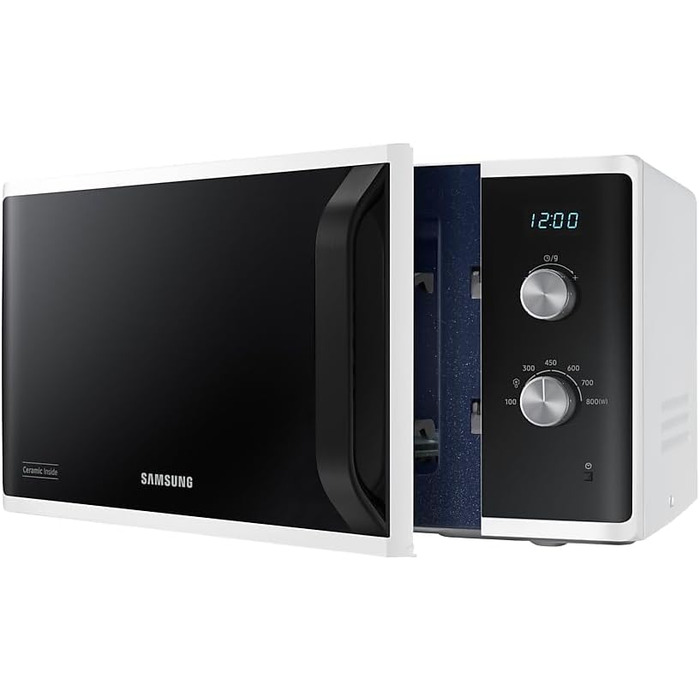 Мікрохвильова піч Samsung MW3500 MS23K3614AW / Цокольний поверх / 800 Вт / 23 л місця для приготування їжі / Ширина 48,9 см / Стійка до подряпин керамічна емаль внутрішня частина / 6 рівнів потужності / Білий одинарний