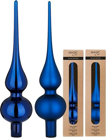 Скляна новорічна верхівка для ялинки 26 см синій Inge-glas