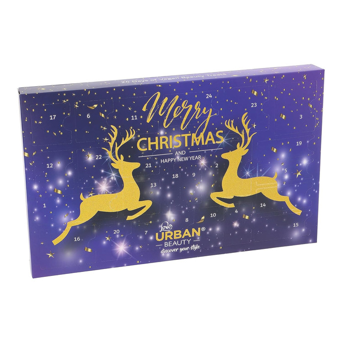 Різдвяний календар веганської косметики Love Urban Beauty - 24-денний різдвяний календар краси - Подарунковий набір косметики для жінок та дівчат - Різдвяний різдвяний календар із професійними засобами для макіяжу