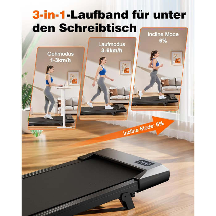 Ходовий килимок Superun з нахилом, макс. 159 кг/136 кг, бігова доріжка 2,5 к.с. для домашнього використання зі світлодіодним освітленням, тихий стіл для бігової доріжки з додатком та багатокористувацькою біговою доріжкою, 90 см, з нахилом 6, чорний