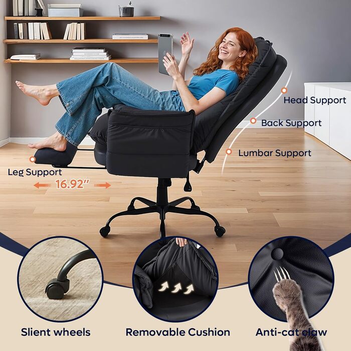 Крісло-реклайнер Bestier з підніжкою, регульована спинка на 135 у кількох положеннях, поворотні підлокітники на 90, вельветова оббивка, крісло для телевізора, зручні сидіння для вітальні та спальні, чорний колір, 120 x 76 x 71 см