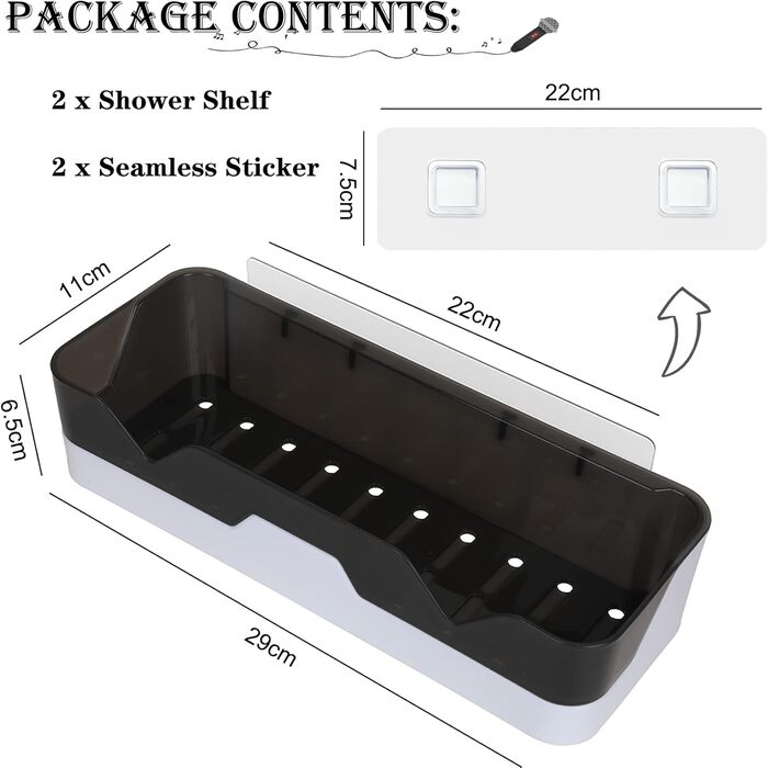 Поличка для душу BELSVOR 2 шт. И без свердління, набір з 2 шт. для ванної кімнати без свердління, поличка для душу без свердління витримує більше 7 кг, поличка для душу для ванної/кухні/спальні, поличка для ванної кімнати 2 шт. И, модель 1