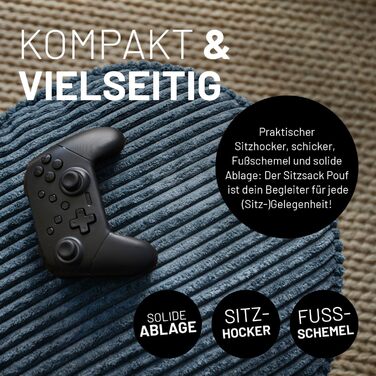 Пуф-мішок Lumaland Corduroy Компактний ігровий пуф об&39ємом 50 літрів з функцією 3-в-1 зручний стілець, практичний бічний столик та стильна підставка для ніг для приміщень Ø 25 x 45 см Темно-синій 25 x 45 см Темно-синій