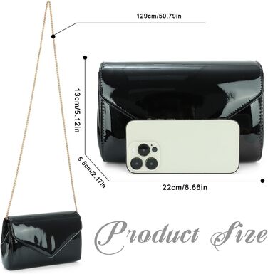Жіноче лаковане клатч з ланцюжком на плече. Елегантна сумка-кросбоді для вечірок та особливих подій, чорний колір.