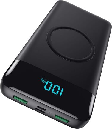 Бездротовий Powerbank 26800mAh, швидка зарядка 25W PD3.0 QC4.0, 15W, 4 виходи USB C,  з РК-дисплеєм