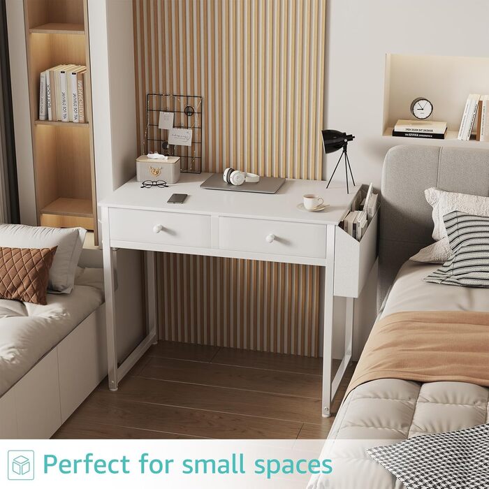 Білий письмовий стіл Lufeiya з 2 шухлядами, невеликий стіл з місцем для зберігання, комп&39ютерний стіл для офісу/домашнього офісу, 80x40x79 см, білий, компактний
