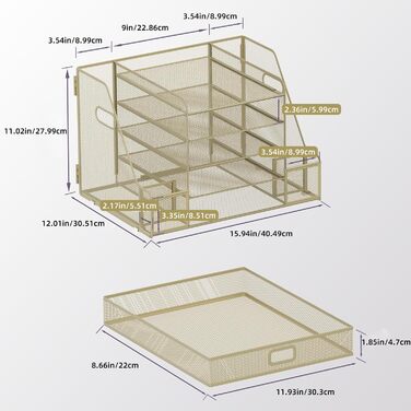 Настільний органайзер SUPEASY Grid з тримачем для файлів, 5-шаровий лоток для паперу та листів з тримачем для журналів, настільний органайзер та місце для зберігання з шухлядою, золотистий