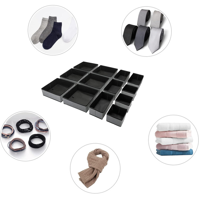 Набір Puricon з 13 коробок для зберігання тканини, органайзери для шухляд/системи для зберігання одягу, складні коробки для зберігання в гардеробах та спальнях - сірі, 13 предметів