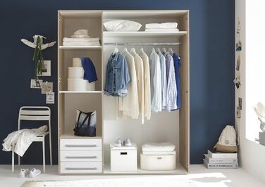 Шафа LYSS, біла з шухлядами - Універсальна 3-дверна шафа для спальні білого кольору, ефект дуба Сан-Ремо - 155 x 194 x 58 см (Ш/В/Г) Ширина 155 см Білий дуб Сан-Ремо