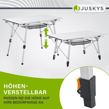 Стіл для кемпінгу Juskys 90x52 см розкладний алюмінієвий стіл Picco, легкий садовий та балконний стіл, регульований по висоті вуличний стіл сріблястий