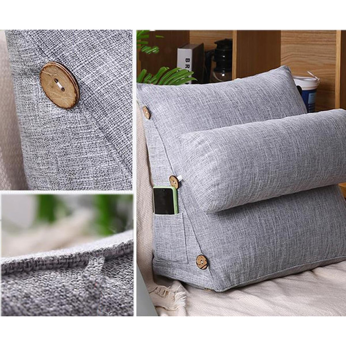 Подушка для читання для дорослих, ліжко, трикутна, подушка для захисту спинки автомобіля та попереку, диван, велика спинка, підтримка спини для офісу, тривимірна клиноподібна подушка, 60x50x20 см, сіра