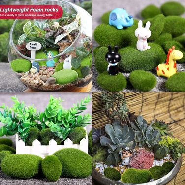 Штучні мохові камені Amacoam Розмір мохових куль Штучні декоративні свіжі мохові камені легкі, виготовлені за допомогою електростатичної адсорбції Застосовуються до казкових садів, квіткових композицій, тераріумів